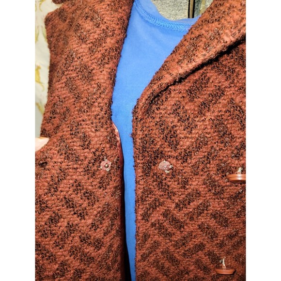 Vintage 60s 70s Rust Boucle Herringbone Double-Breasted Coat Jacket Mod Medium - Picture 13 of 16